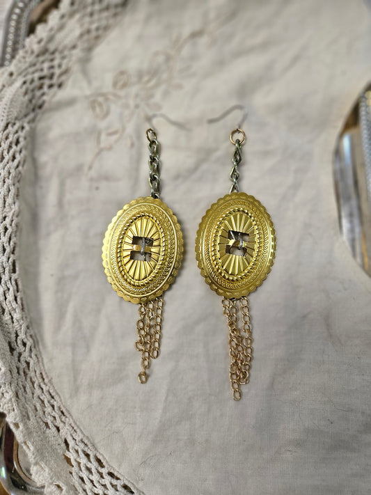 Brass concho earrings