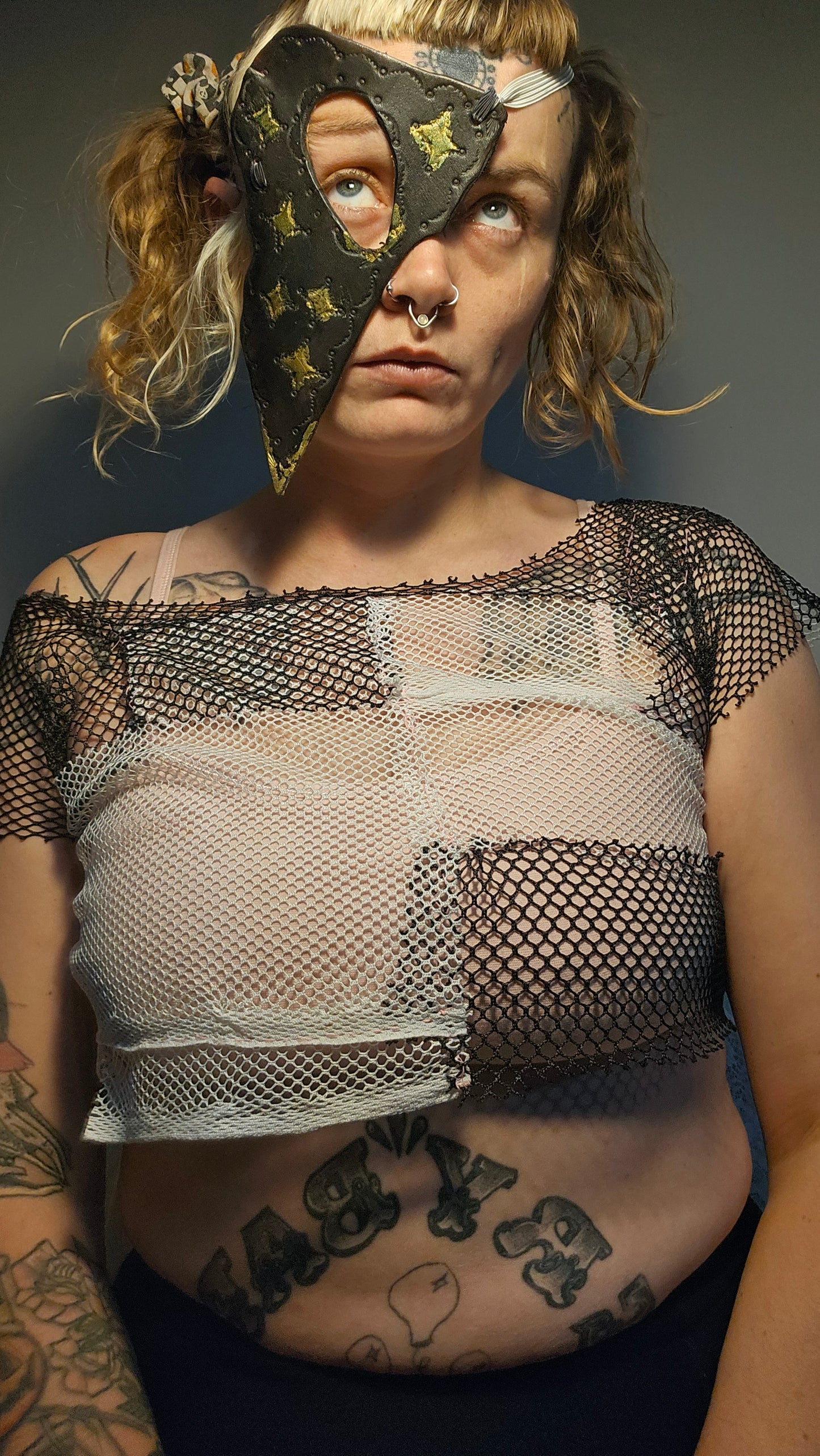 White and black mesh top